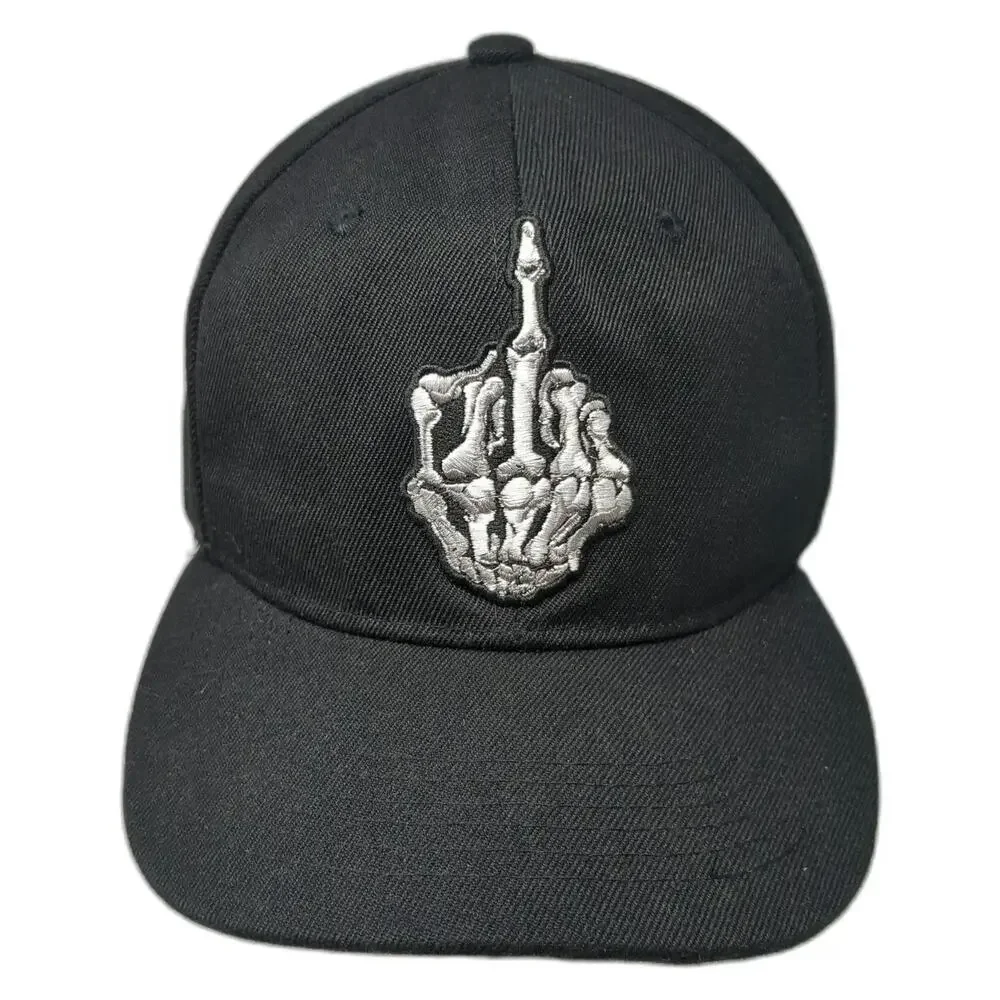 Joycap Snapback Hat Black One Size Skeleton Middle Finger Acrylic Graphic